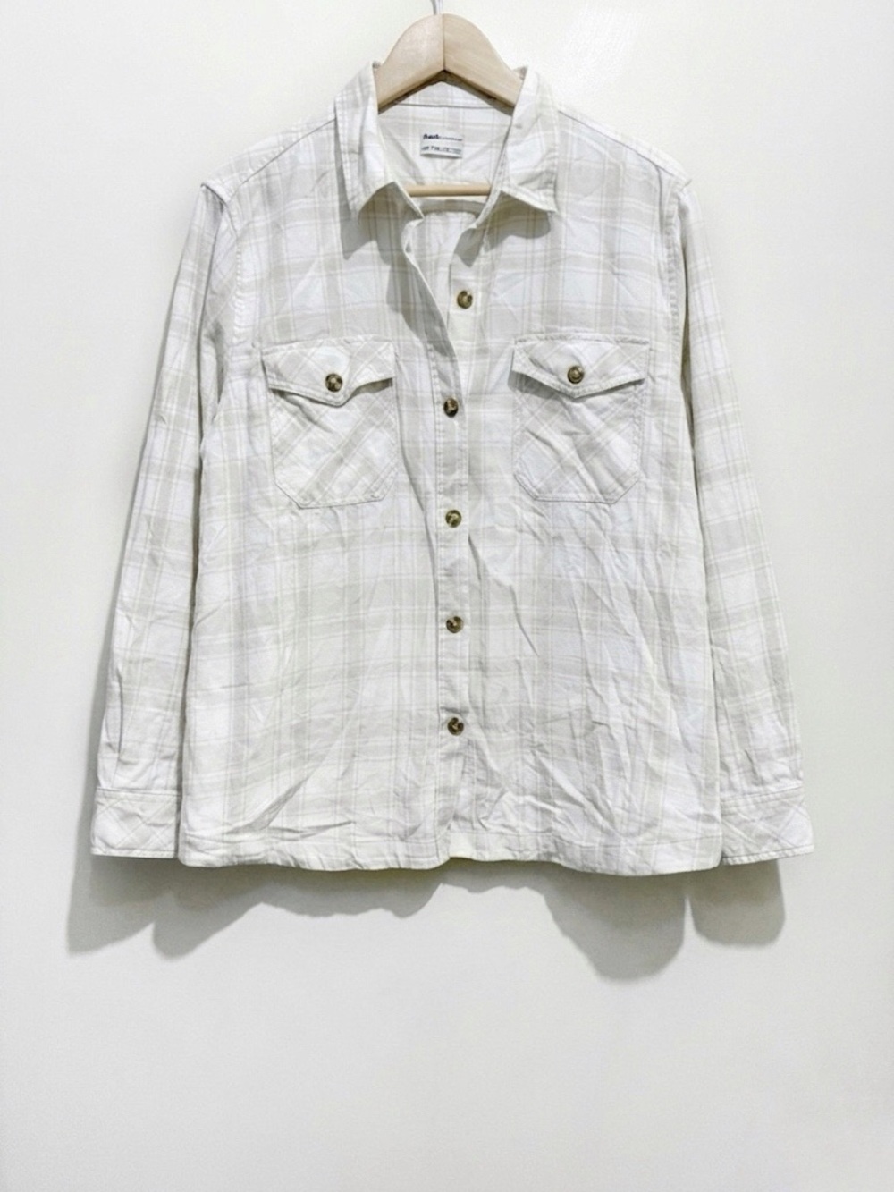 Frank & Oak Flannel Plaid Button Down Shirt Size XXL Cream Tan - Picture 3 of 11